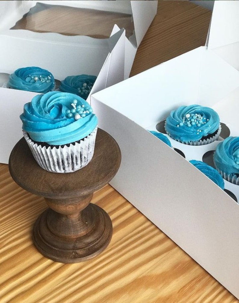 Rustic wood cupcake stand for wedding, birthday, baby shower table decoration. Cake base 4 inches in diameter image 2