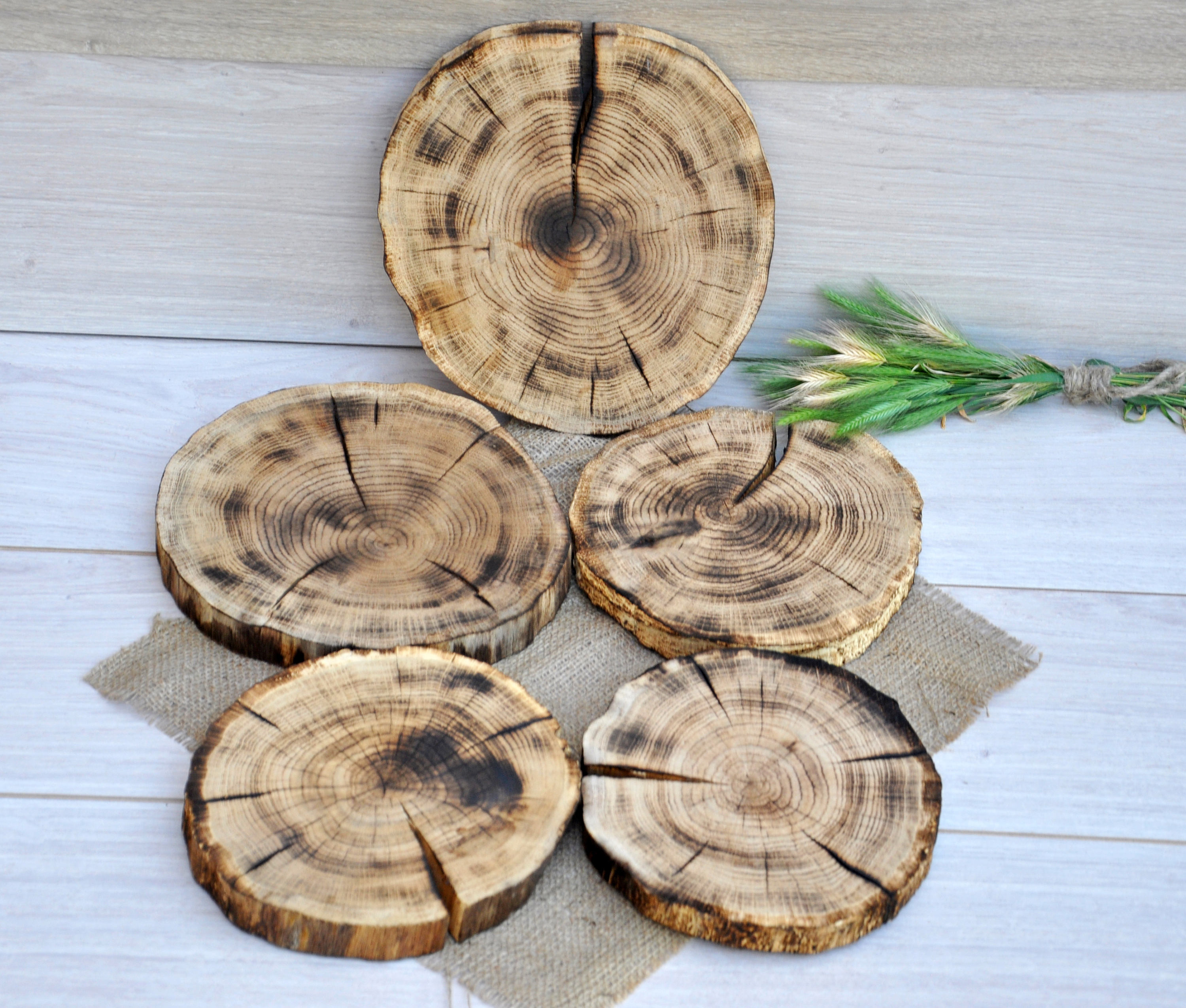 Tranches De Bois Brut Diamètre 11 Et 12 Cm - Lot Pour Décoration Mariage Champêtre - Fait Main
