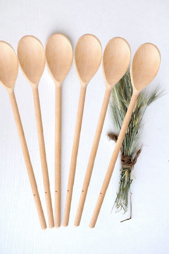 Set Di 6 Cucchiai Di Legno Per Cucina - Ideali Per Zuppe, Miele E Pulire Bicchieri (16,5 Cm)