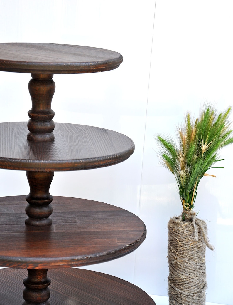 4tiered rustic wood cake stand demountable Brown wedding