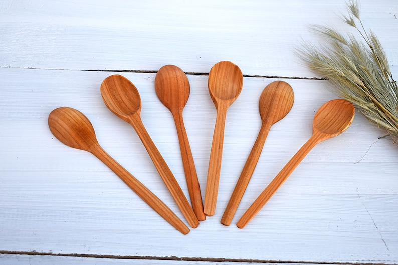 Set of 6 Tea Wood Spoons Small Wooden Spoons Set Oak Spoons Etsy
