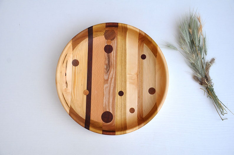 12'' Wood Plate Decorative Centerpiece Fruit Bowl Etsy