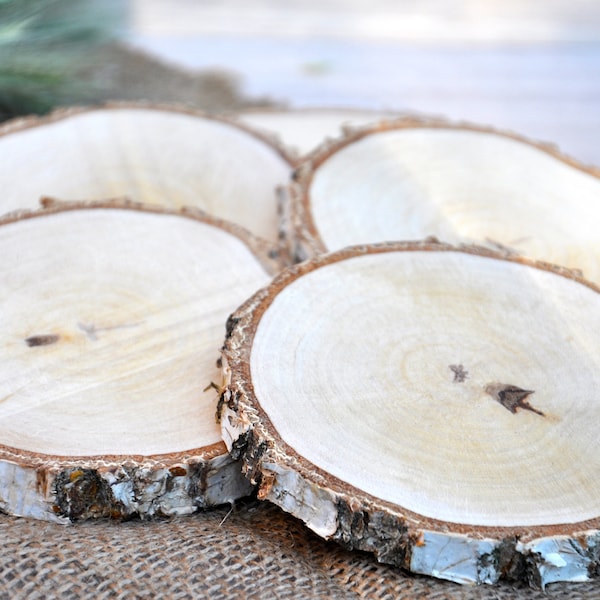 10 birch wood slices for rustic wedding decoration or DIY projects