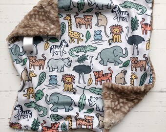 Zoo Animal Lovey, gender neutral baby gift, keepsake baby gift, small baby blanket, animal theme nursery, zoo nursery decor