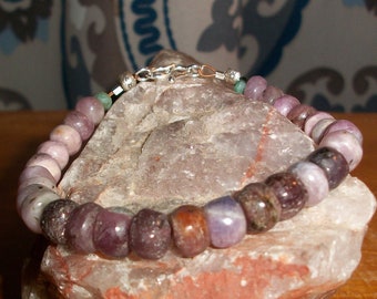 Natural Raw Ruby With Emerald Sterling Bracelet