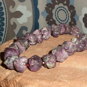 Raw Ruby & Red Crystal Silver Bead Necklace