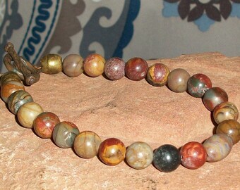 Bracelet de perles en laiton d’agate africaine pour homme