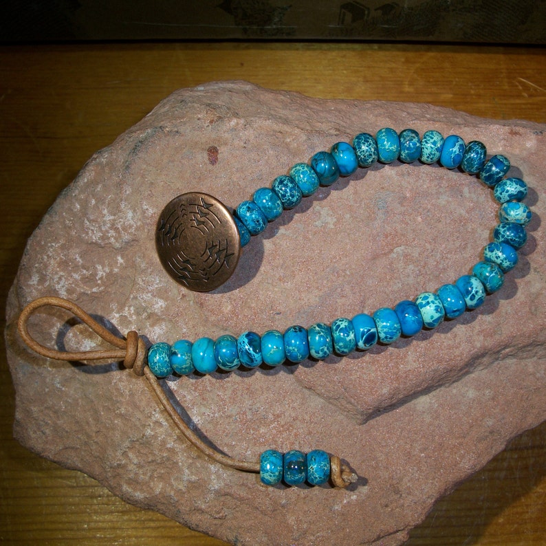 Men/'s Blue Sea Sediment Bead Leather Bracelet