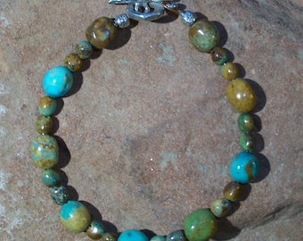 Natural Hubei turquoise Hill Tribe Silver Bead Bracelet