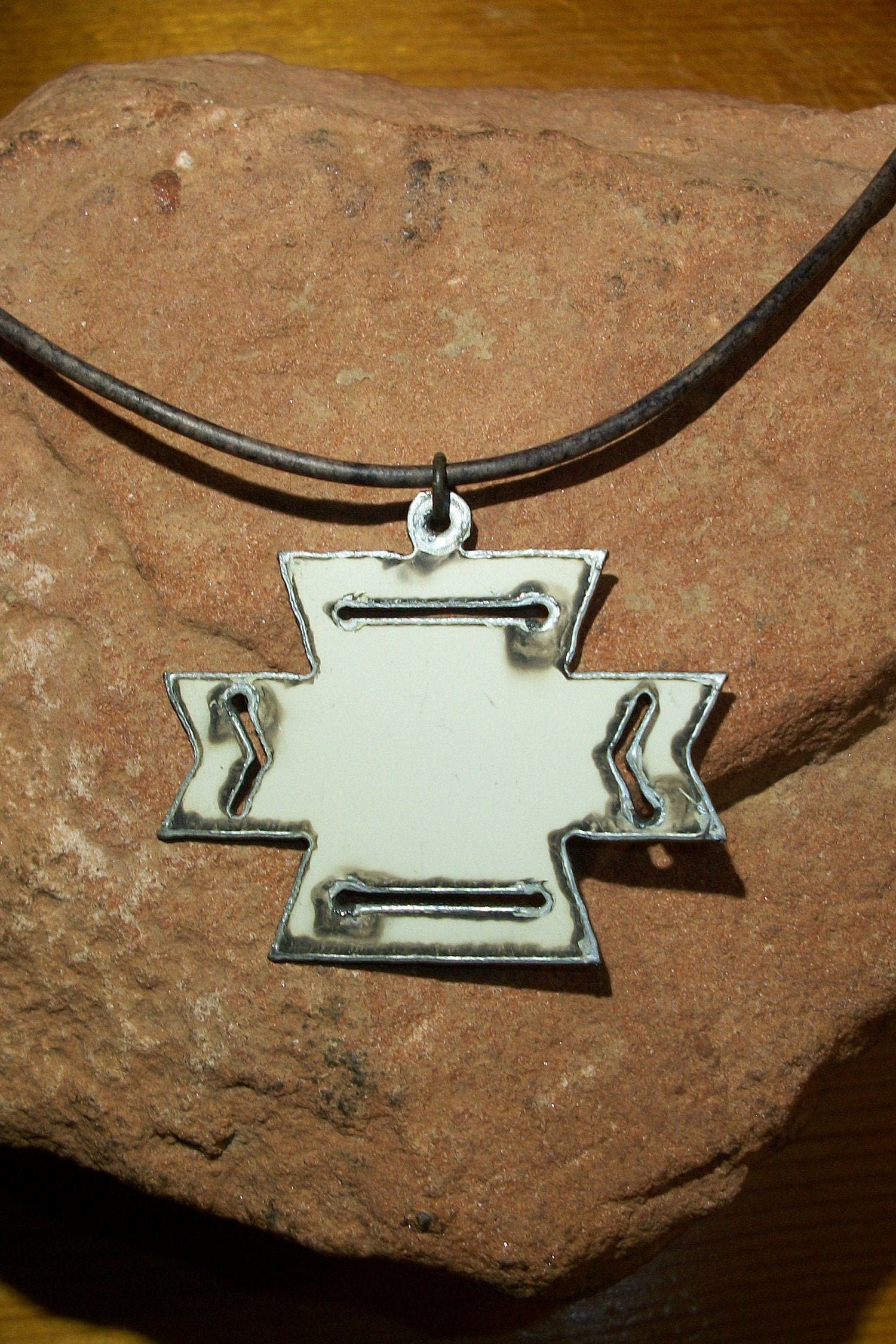 Rustic White Aztec Cross Leather Necklace Etsy
