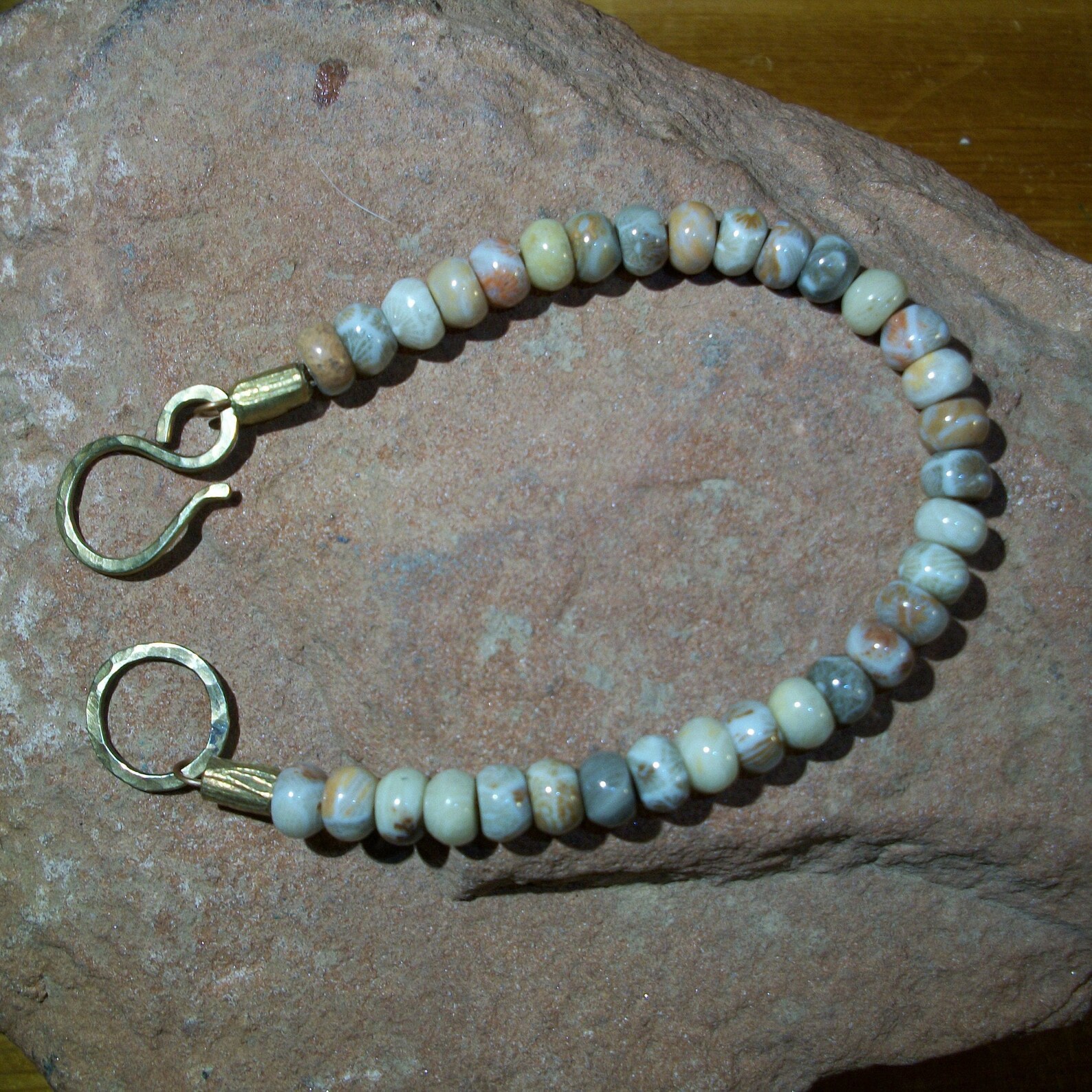 Natural Fossil Coral Bead Bracelet Etsy