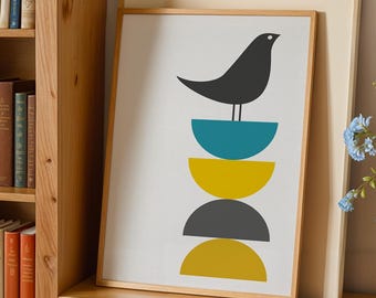 Mid Century Modern Bird Print, Scandi bird wall art, modern bird poster