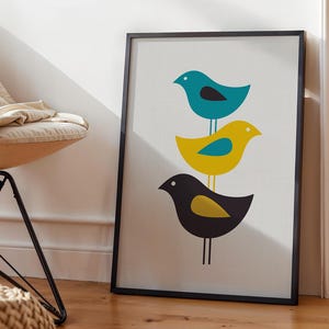 Mid century modern bird print, bird wall art, folk bird illustration, Scandinavian wall art