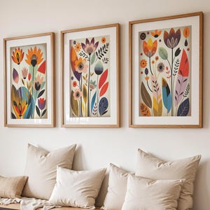 Mid Century Modern Floral Print Set: Scandinavian Botanical Wall Art