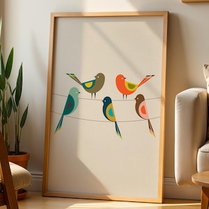 Mid Century Modern Bird Print: Colorful Bird Wall Art