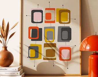 Bold Color abstract art, geometric wall art, midcentury modern decor