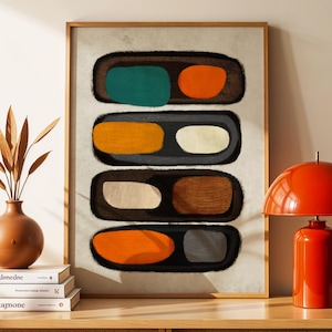 Orange & Teal abstract art, retro style wall art, midcentury modern wall art