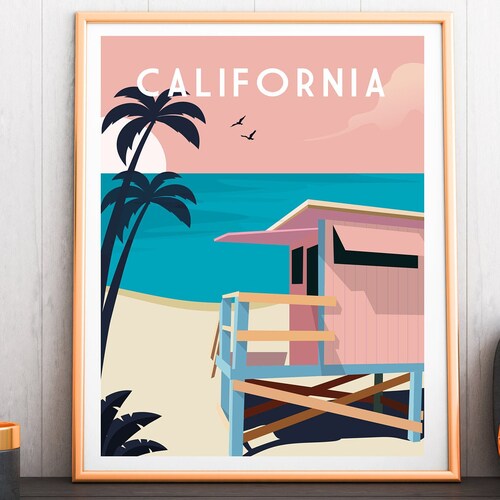 California Travel Poster Retro California Print Travel Wall Etsy