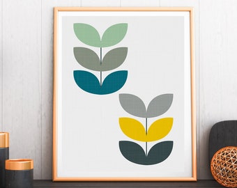 Colourful Wall Art 15/" White Framed Orla Kiely Multi Stem Fabric Pictures