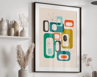 Mid Century Modern Geometric Art Print: Retro Wall Decor
