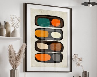 Mid Century Modern Wall Art: Orange & Teal Retro Print
