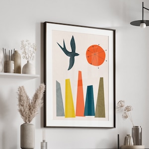 Mid century modern bird print, retro bird wall art, mid century wall art, mid century print, mid century modern print, mid century art,