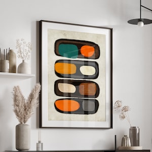 Mid century wall art, orange retro print, orange abstract art, Mid century modern wall art, retro wall art, teal abstract art retro print