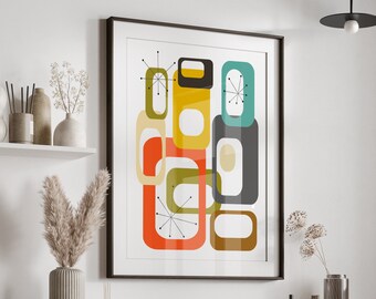 Mid Century Modern Geometric Art Print: Retro Wall Decor