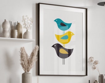 Mid century modern bird print, bird wall art, mid century wall art, mid century print, mid century modern print, mid century art, bird art