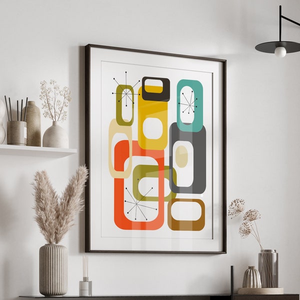 Mid Century Modern Geometric Art Print: Retro Wall Decor