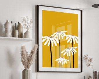 Mid century flower print, flower wall art, floral wall art, floral print, daisy print, daisy wall art, botanical print, botanical wall art