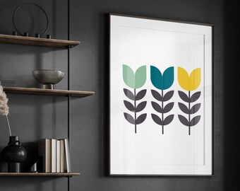 Mid century modern, mid century flower print, mid century wall art, mid century art, retro wall art, retro print,