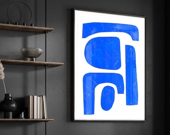 Blue Abstract Art Print: Mid Century Modern Wall Decor