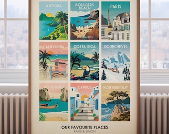 Favourite Places Travel Gift, custom holiday memories gift, Personalised Travel destinations Poster,