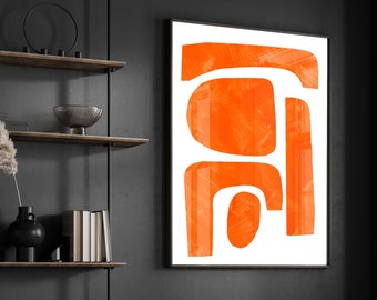 mid century print, mid century modern wall art, orange wall art, orange abstract art, orange print, orange geometric print