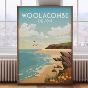 Woolacombe, retro Devon poster, Devon travel poster, Devon coast travel print, Devon print, retro travel print, retro travel poster,