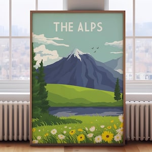 The Alps poster, Switzerland travel print, The Alps print, Austria print, The Alps travel poster, Mountain print, retro travel poster,