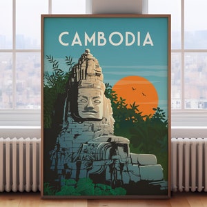 Cambodia travel print, Cambodia travel poster, Cambodia poster, Cambodia print, Cambodia wall art, Cambodia retro travel poster,