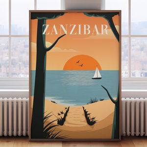 retro Zanzibar travel print, Zanzibar print, Zanzibar travel poster, Zanzibar poster, Zanzibar wall art, retro travel print, retro poster