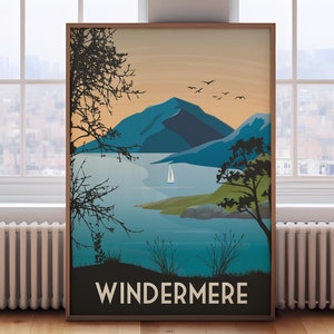 Windermere, Lake District print, Lake District poster, Lake District wall art, Lake District travel print, retro travel print,