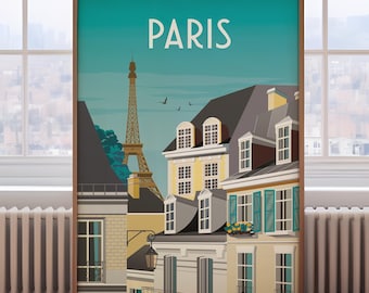 Retro Paris Travel Poster: Eiffel Tower Wall Art