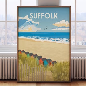 Suffolk Travel Poster: Retro Southwold Beach Print
