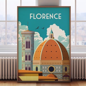 Florence print, Florence poster, Florence wall art, Florence travel print, retro italy travel print, italy travel wall art, travel poster,