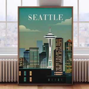 Seattle print, Seattle travel poster, Seattle wall art, Seattle travel print, Seattle wall art, retro travel print, travel wall art,