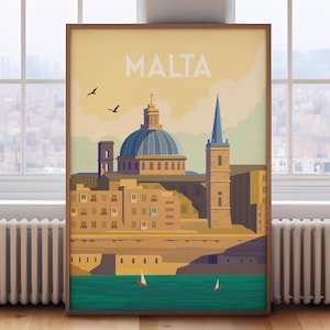 Malta print, Malta travel poster, Malta wall art, Malta travel print, travel wall art, retro travel print,