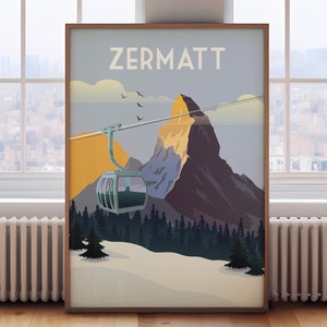 Zermatt travel poster, Zermatt print, Zermatt skiing print, Zermatt travel poster, Zermatt travel print, Matterhorn poster, skiing wall art,