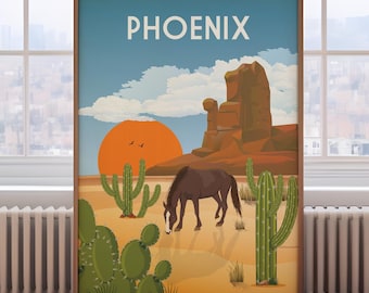 Phoenix Arizona Travel Poster: Retro Desert Art Print