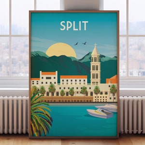 Split Croatia print, Croatia travel poster, Split poster, Croatia travel print, travel wall art, retro travel print,
