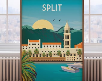Split Croatia Travel Poster: Retro Wall Art Print