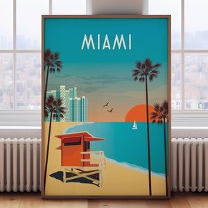 Retro Miami Travel Poster: Flat Design Wall Art